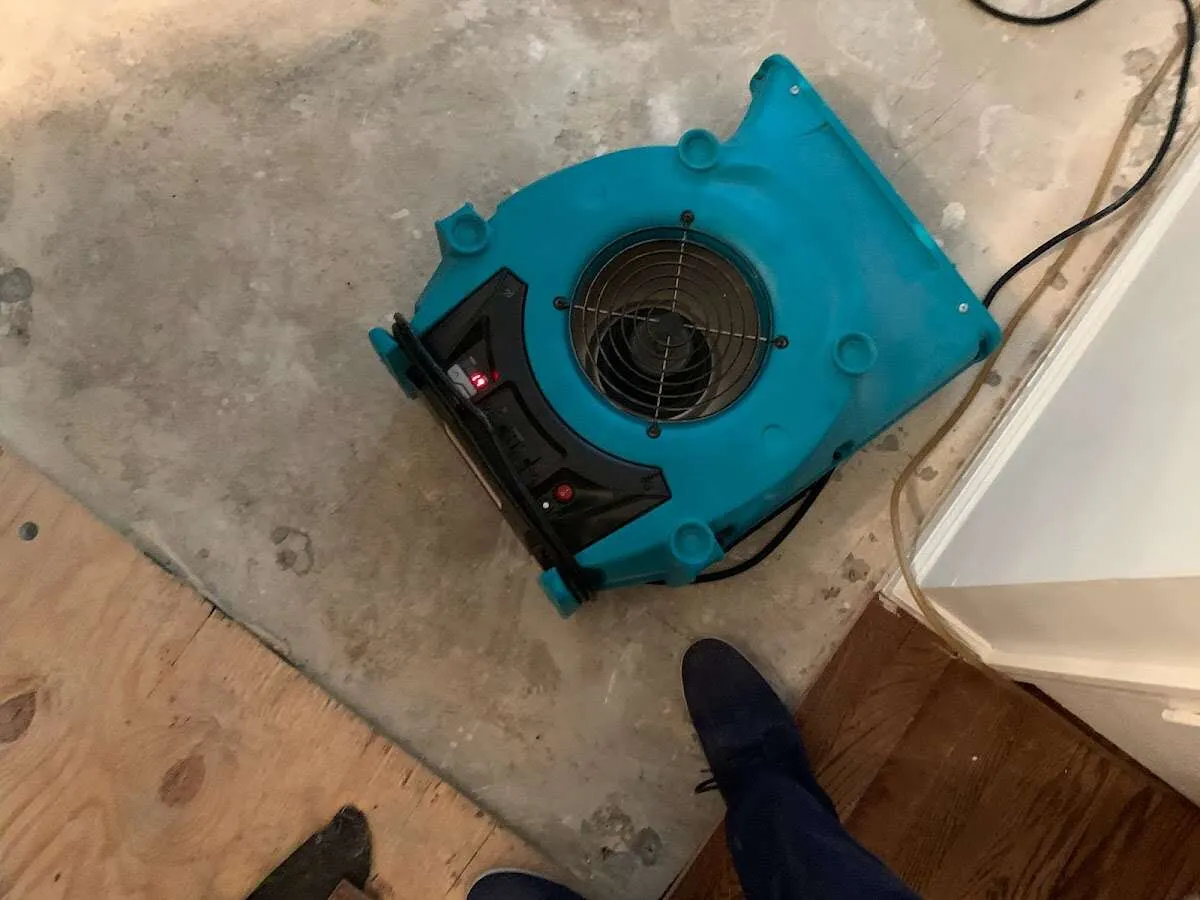 Air mover drying subfloor during Leak Detection & Repair in Holladay